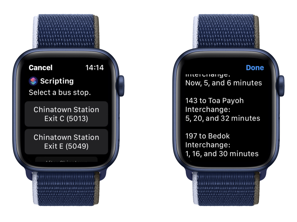 Bus Arrivals works anywhere Shortcuts is supported. It works on Apple Watch.