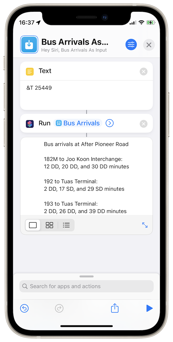 Bus Arrivals can even be integrated into your own shortcuts and automations.